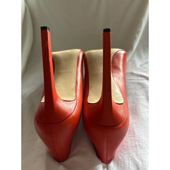 Orange Leather Pointed-Toe High Heels Size 11 Nine West Kitten Heel - Picture 9 of 12